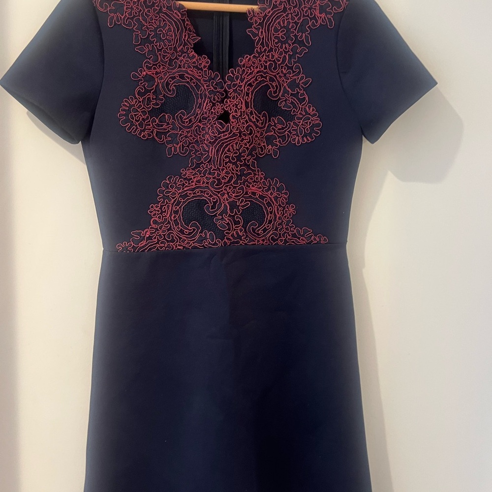 Sandro Navy Mini Dress with Red Embroidered Detail